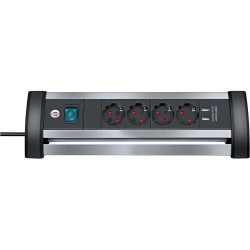 Base de tomas múltiples con puertos USB Alu-Office-Line IP20 H05VV-F 3G1,5 - 1,8 m