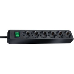 Base de tomas múltiples Eco-Line con interruptor IP20 H05VV-F 3G1,5 - 1,5 m, 3 m, 5 m - Negro