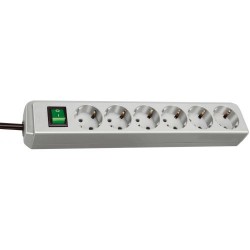 Base de tomas múltiples Eco-Line con interruptor IP20 H05VV-F 3G1,5 - 1,5 m, 3 m - Gris claro