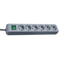 Base de tomas múltiples Eco-Line con interruptor IP20 H05VV-F 3G1,5 - 1,5 m - Gris plata